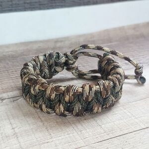 Handmade Paracord Bracelet Adjustable Unisex Brown Green